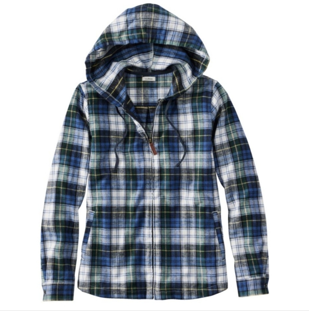 L.L. Bean Women's Scotch Plaid Flannel Shirt, Relaxed Zip Hoodie Size XS relaxed